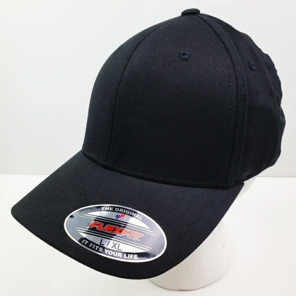 Flexfit Blank Black Hat 6277 Combed Twill Cap Men's L/XL New